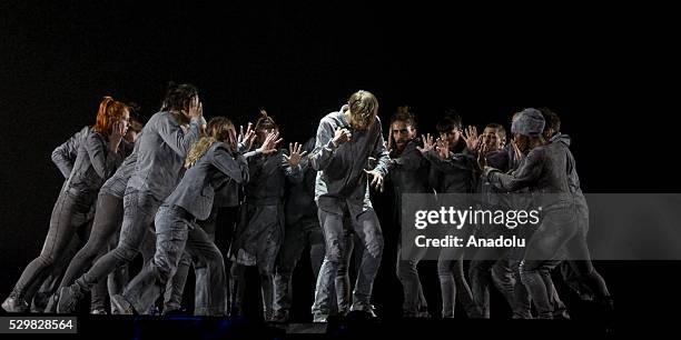 The Gray People' modern dance show by choreographer Benke Rydman during dress rehearsal of 2016 Eurovision Song Contest at Ericsson Globe Arena in...