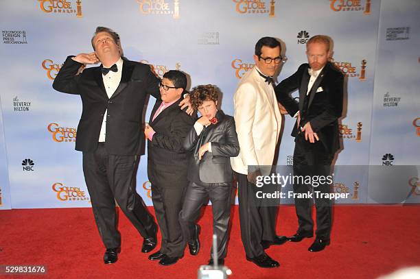 Actors Rico Rodriguez, Eric Stonestreet, Nolan Gould, Ty Burrell, and Jesse Tyler Ferguson pose in the press room with the Best Television Series -...