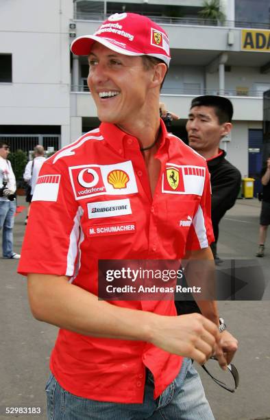 Michael Schumacher of Germany and Ferrari in the paddock ahead of the European Formula One Grand Prix on May 26, 2005 in Nurburg, Germany.