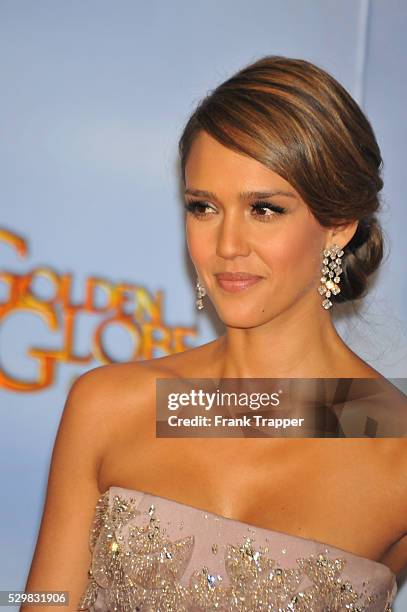 Actress Jessica Alba poses in the press room at the 69th Annual Golden Globe Awards held at the Beverly Hilton Hotel.
