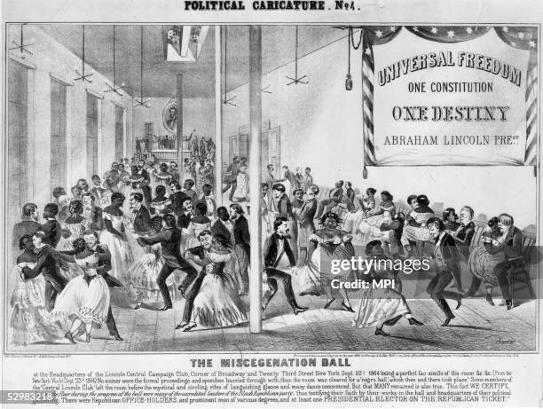 Political cartoon attacking the Republican Party and President Lincoln as supporters of miscegenation, 22nd September 1864.