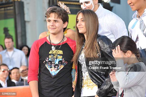 Prince Michael Jackson, Paris Jackson and Prince Michael II Jackson attend the Estate of Michael jackson's hand and foot print ceremony at...