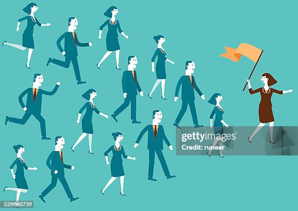 ilustrações de stock, clip art, desenhos animados e ícones de líder da equipa mostrando a forma como/new biz - orientar