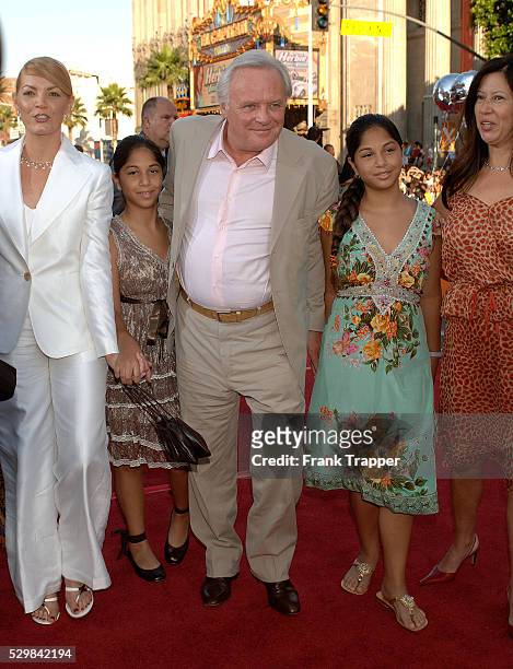 Anthony Hopkins and family arrive at the special fan premiere of "War of the Worlds," held at the Chinese Theater in Hollywood.