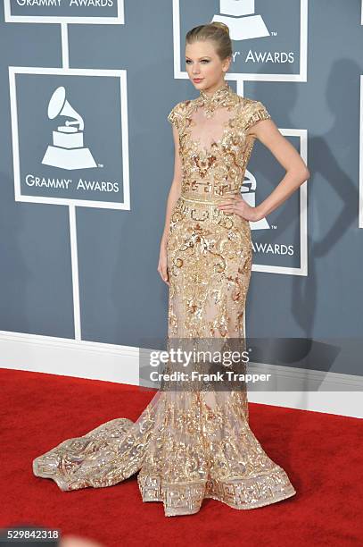 Singer Taylor Swift arrives at the 54th Annual GRAMMY Awards held at the Staples Center.