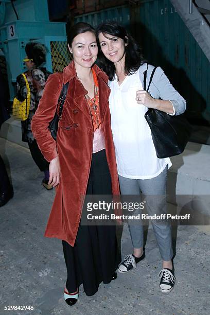 Artist Audrey Vuong and actress Zabou Breitman attend the 'Empires' exhibition of Huang Yong Ping as part of Monumenta 2016 - Opening at Le Grand...