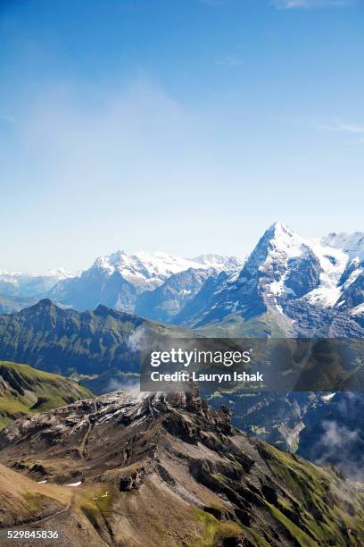 the view from the top of schilthorn towards the eiger - eiger stock pictures, royalty-free photos & images