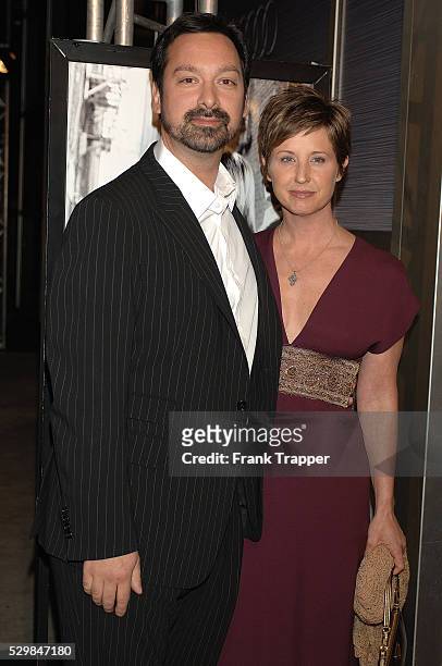 James Mangold and Kathy Konrad arrive at the premiere of "Walk The Line" held at Archlight Hollywood Cinerama Dome.