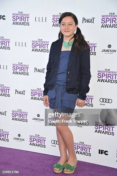 Actress Amara Miller arrives at the 2012 Film Independent Spirit Awards.