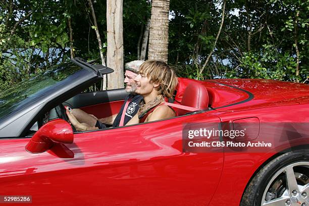 Castaways, Tom Westman and Ian Rosenberger, of the Koror tribe after Ian wins the reward challenge "Raft Rally" during the 13th episode of Survivor:...