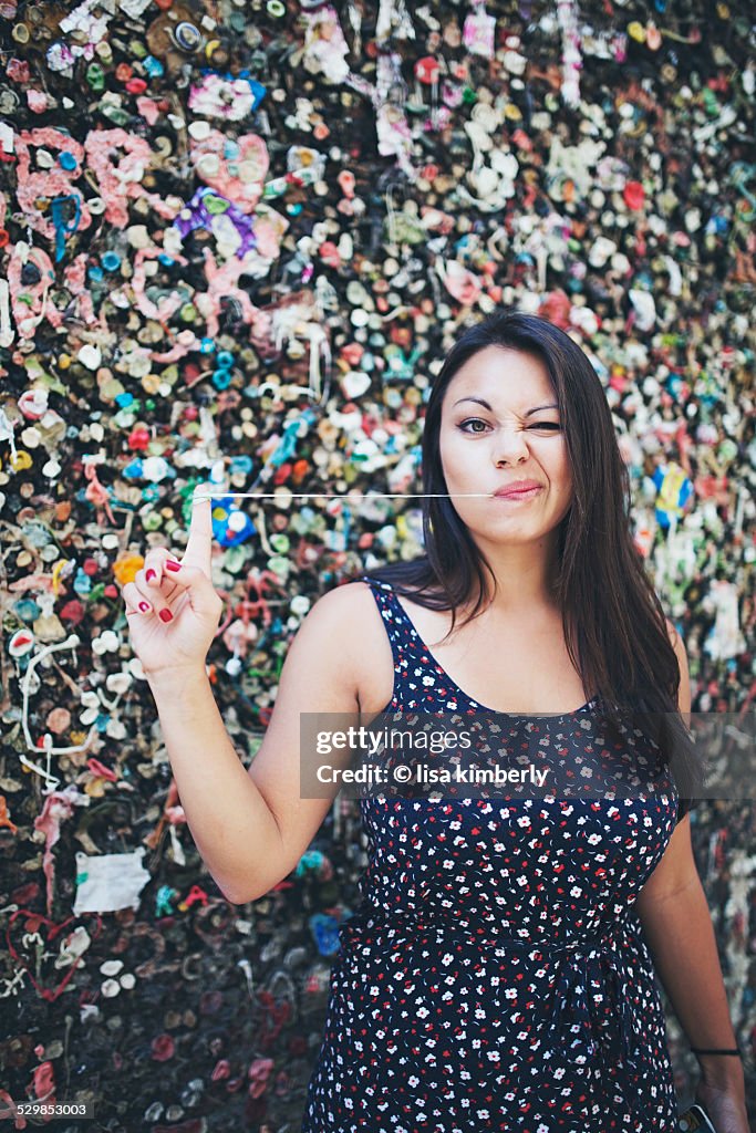 Young Woman Standing In Bubblegum Alley