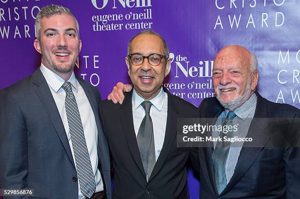 Eugene O'Neill Theater Executive Director Preston Whiteway, Honoree George C. Wolfe and Producer Harold Prince attend the 16th Annual Monte Cristo...