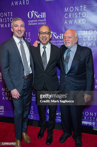 Eugene O'Neill Theater Executive Director Preston Whiteway, Honoree George C. Wolfe and Producer Harold Prince attend the 16th Annual Monte Cristo...