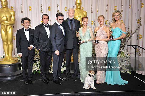 Producer Thomas Langmann, actor Jean Dujardin, director Michel Hazanavicius, actors James Cromwell, Berenice Bejo, Uggie the dog, Penelope Ann...