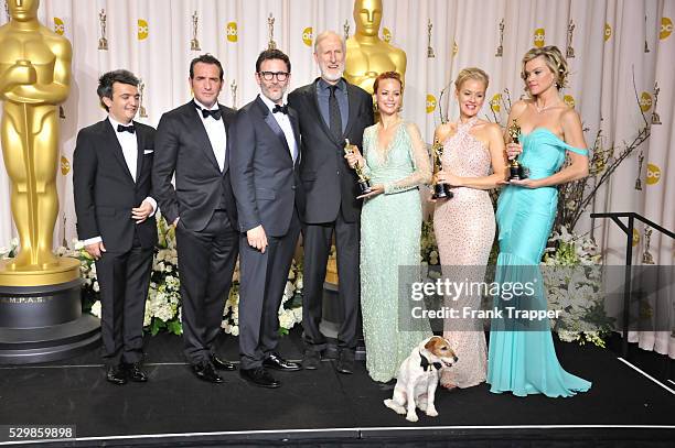 Producer Thomas Langmann, actor Jean Dujardin, director Michel Hazanavicius, actors James Cromwell, Berenice Bejo, Uggie the dog, Penelope Ann...