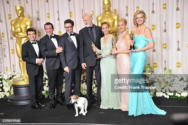 Producer Thomas Langmann, actor Jean Dujardin, director Michel Hazanavicius, actors James Cromwell, Berenice Bejo, Uggie the dog, Penelope Ann...