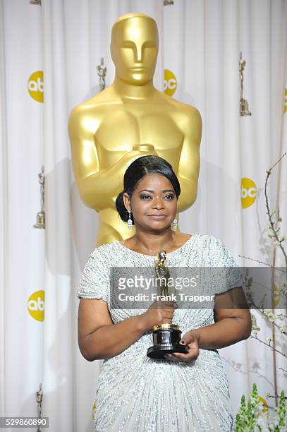 Actress Octavia Spencer posing in the press room after winning the Best Supporting Actress Award for The Help, at the 84th Annual Academy Awards held...