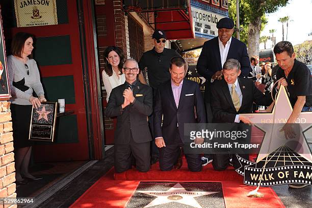 Actor Chris O'Donnell and hosts pose at the ceremony that honored him with a Star on the Hollywood Walk of Fame.