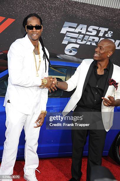 Actor Tyrese Gibson and rapper 2 Chainz arrive at the premiere of Fast & Furious 6 held at Universal CityWalk and Gibson Amphitheater, Universal...