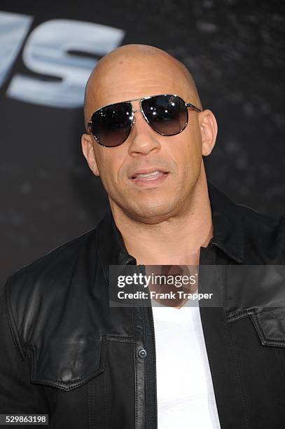 Actor Vin Diesel arrives at the premiere of Fast & Furious 6 held at Universal CityWalk and Gibson Amphitheater, Universal Studios Hollywood.