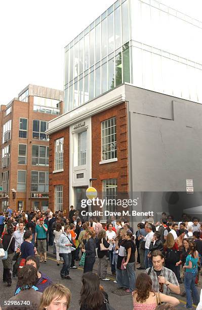 Guests attend a private viewing for controversial artist Tracey Emin's new exhibition "When I Think About Sex..." at White Cube on May 26, 2005 in...