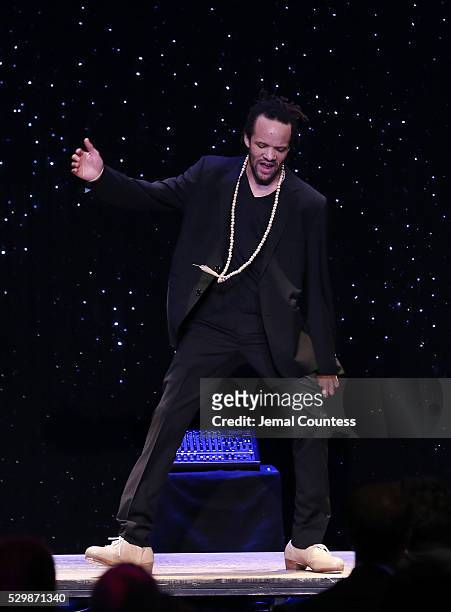Savion Glover performs onstage at the 16th Annual Monte Cristo Award ceremony honoring George C. Wolfe presented by The Eugene O'Neill Theater Center...