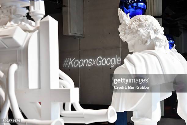 General view of an instillation by Jeff Koons at the Jeff Koons x Google launch on May 09, 2016 in New York, New York.