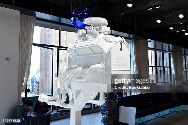 General view of an instillation by Jeff Koons at the Jeff Koons x Google launch on May 09, 2016 in New York, New York.