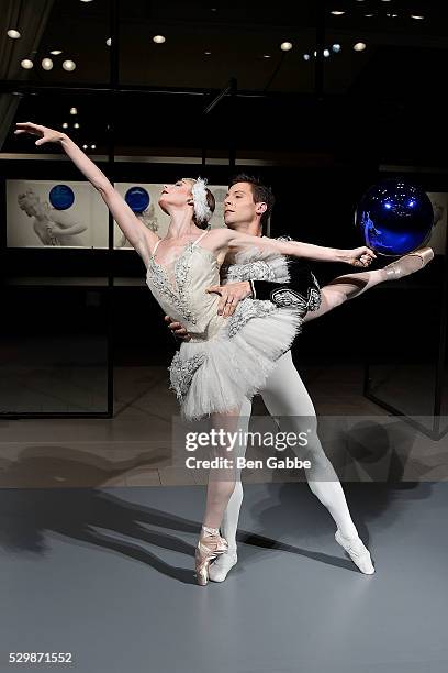 New York City Ballet dancers Ashley Laracey and Troy Schumacher perform during the Jeff Koons x Google launch on May 09, 2016 in New York, New York.