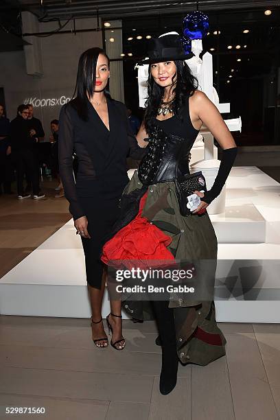 Models Selita Ebanks and Irina Pantaeva attend the Jeff Koons x Google launch on May 09, 2016 in New York, New York.