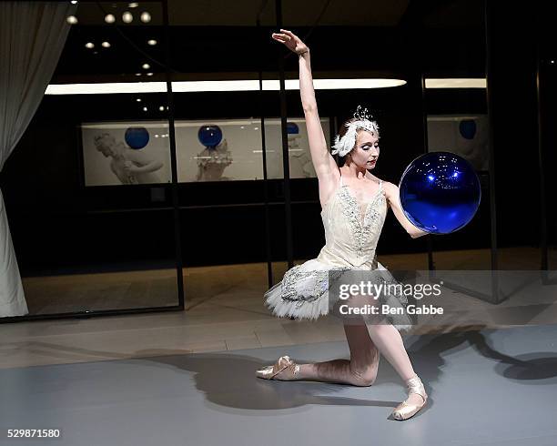 New York City Ballet dancer Ashley Laracey performs during the Jeff Koons x Google launch on May 09, 2016 in New York, New York.