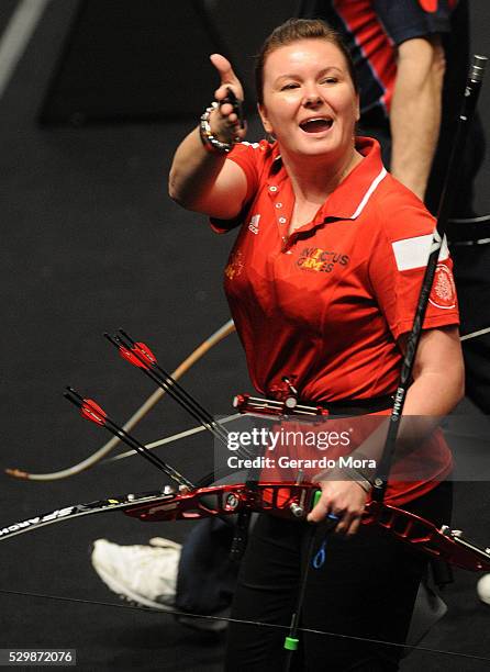 Sarah Travis greets during Archery Finals at the Invictus Games at ESPN Wide World of Sports complex on May 9, 2016 in Lake Buena Vista, Florida.