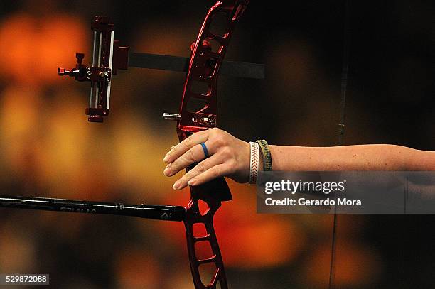 Sarah Travis shoots during Archery Finals at the Invictus Games at ESPN Wide World of Sports complex on May 9, 2016 in Lake Buena Vista, Florida.