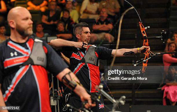 Competitor Angelito Barbierato , shoots during Archery Finals at the Invictus Games at ESPN Wide World of Sports complex on May 9, 2016 in Lake Buena...