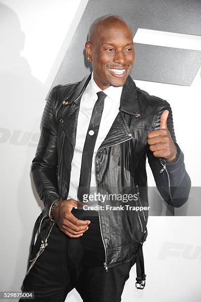 Actor Tyrese Gibson arrives at the premiere of "Furious 7" held at the TCL Chinese Theater in Hollywood.