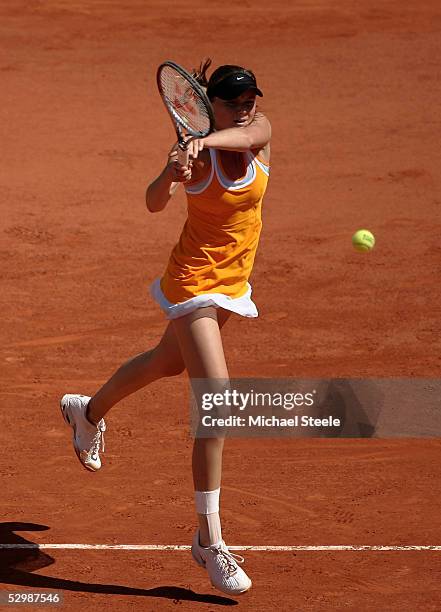 Daniela Hantuchova of Slovakia in action during her third round match against Kim Clijsters of Belgium during the fifth day of the French Open at...