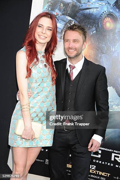 Actors Chris Hardwick and Chloe Dykstra arrive at the premiere of Pacific Rim held at the Dolby Theater in Hollywood.