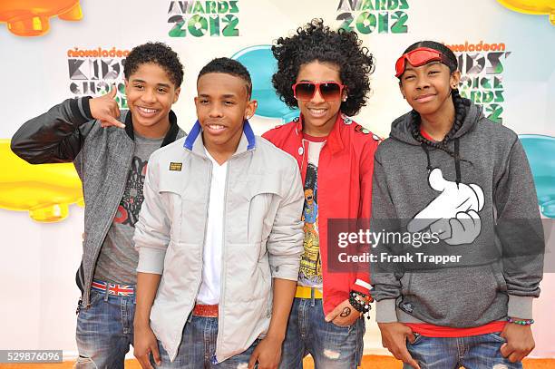 American Boy Band Mindless Behavior Princeton, Prodigy, Roc Royal and Ray Ray arrive at Nickelodeon's 25th Annual Kids' Choice Awards held at the...