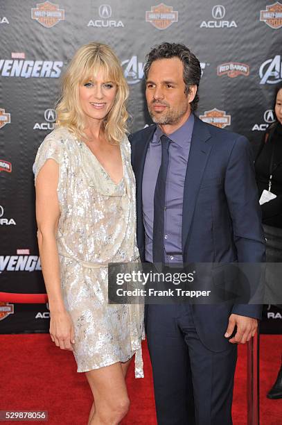 Actor Mark Ruffalo and wife Sunrise Coigney arrive at the world premiere of The Avengers held at the El Capitan Theater in Hollywood.