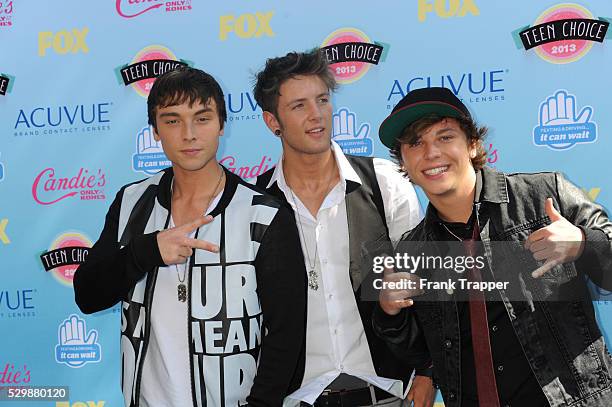 Singers Emblem 3 arrive at the Teen Choice Awards 2013 held at Universal Studios, Gibson Amphitheatre.