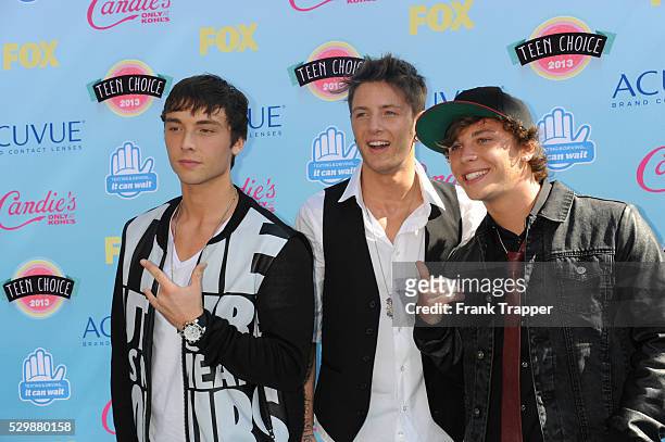 Singers Emblem 3 arrive at the Teen Choice Awards 2013 held at Universal Studios, Gibson Amphitheatre.