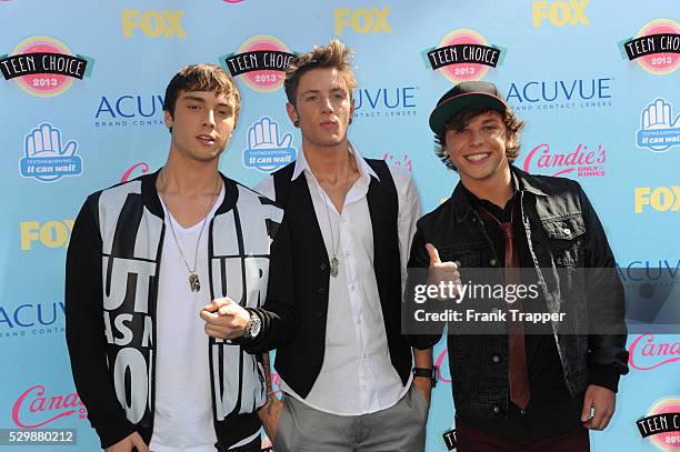 Singers Emblem 3 arrive at the Teen Choice Awards 2013 held at Universal Studios, Gibson Amphitheatre.