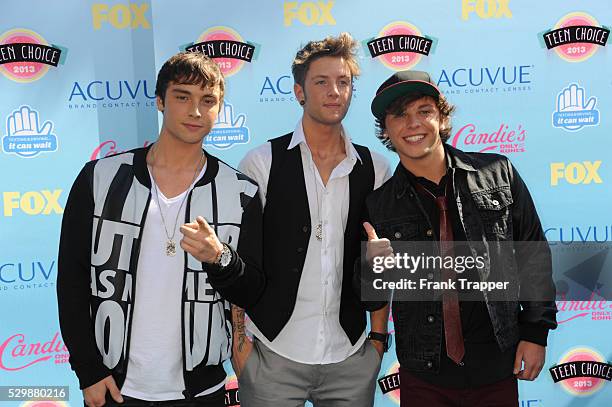 Singers Emblem 3 arrive at the Teen Choice Awards 2013 held at Universal Studios, Gibson Amphitheatre.