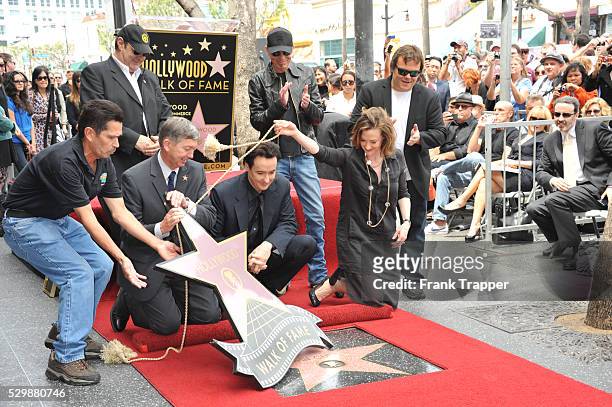Actors Dan Aykroyd, Billy Bob Thornton and Jack Black. Leron Gubler , John Cusack and Joan Cusack pose at Star ceremony honoring John Cusack on the...