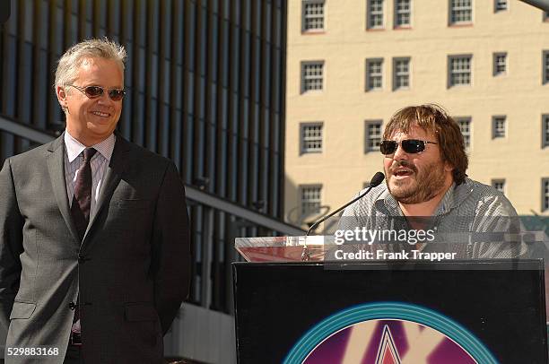 Actors Tim Robbins and Jack Black at the ceremony honoring Tim Robbins with a Star on the Hollywood Walk of Fame.