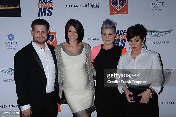 Jack Osbourne, actress Lisa Stelly and tv personalities Kelly Osbourne and Sharon Osbourne arrive at the 22nd annual Race To Erase MS gala held at...