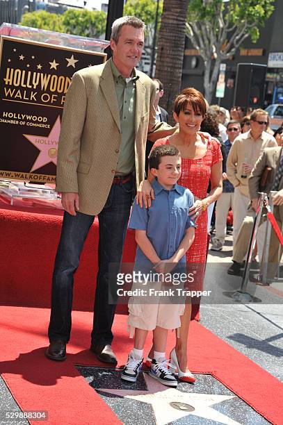 Neill Flynn, Atticus Shaffer and Patricia Heaton pose at the ceremony honoring Actress Patricia Heaton with a Star on The Hollywood Walk of Fame.