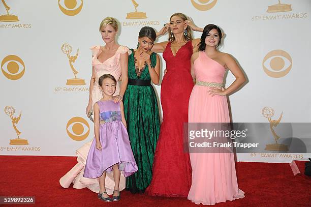 Actresses Julie Bowen, Aubrey Anderson-Emmons, Sarah Hyland, Sofia Vergara and Ariel Winter, winners of Outstanding Comedy Series for Modern Family...