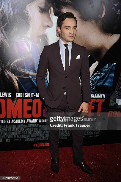 Actor Ed Westwick arrives at the premiere of Romeo & Juliet held at the ArcLight Theater in Hollywood.
