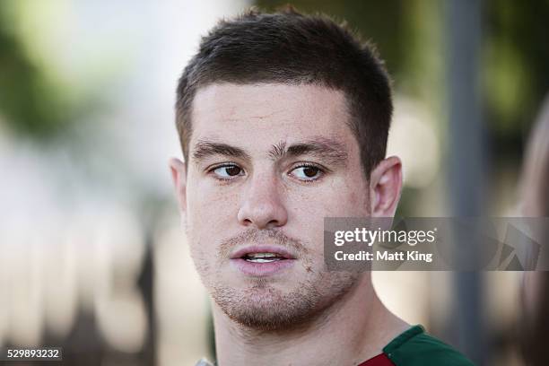 Paul Carter speaks to the media during a South Sydney Rabbitohs media session at Redfern Oval on May 10, 2016 in Sydney, Australia.
